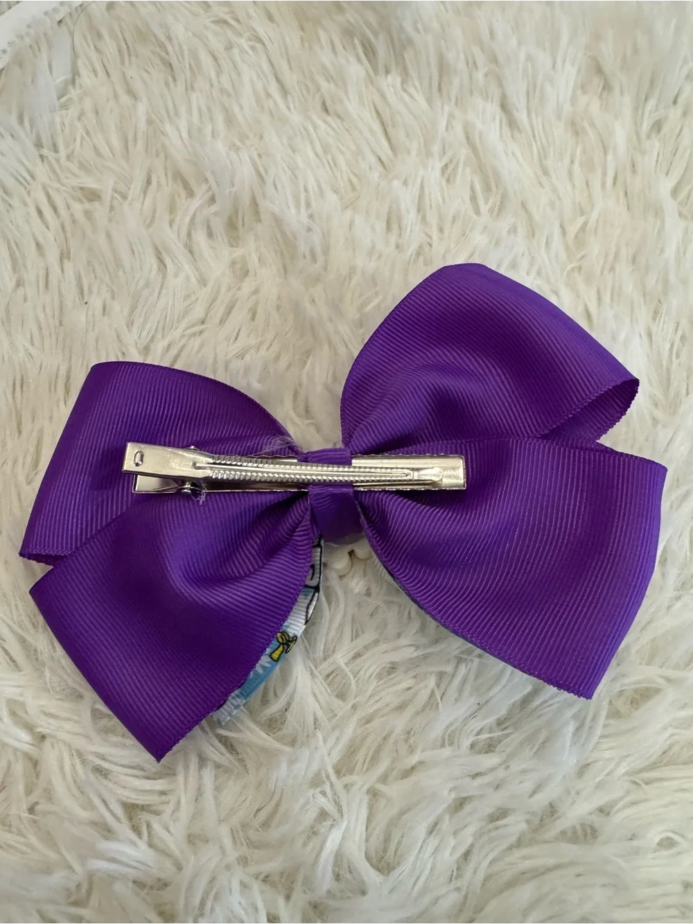 Kids Hair Bow with Purple Ribbon and Character Print